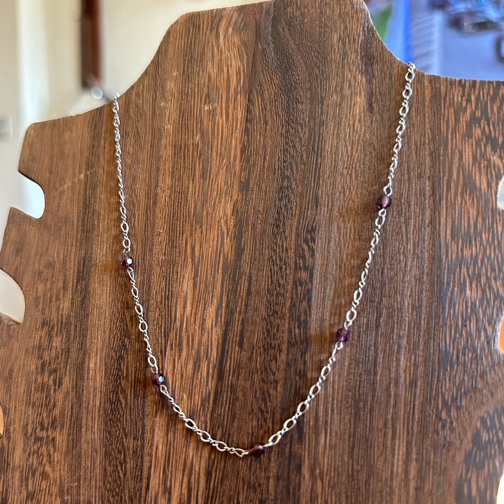 Vintage 90s Sterling Silver and Amethyst Chain Necklace